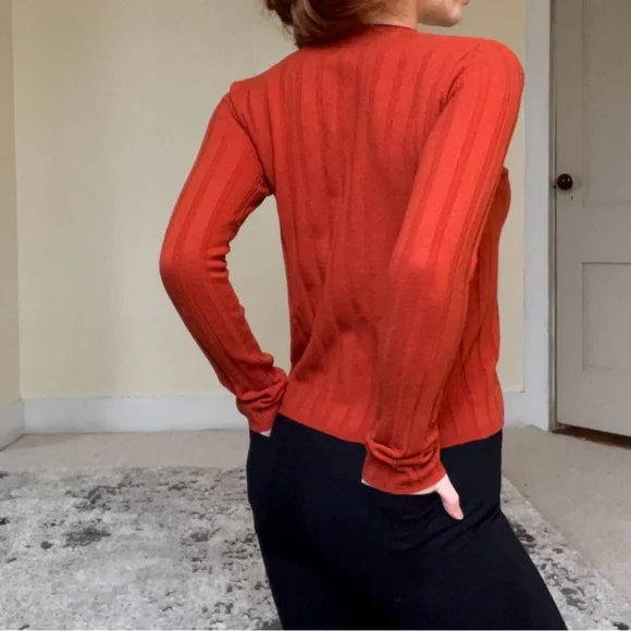 Everlane Vibrant Orange Red Ribbed Sweater Wool Comfy Stretchy NWOT Cute - Picture 11 of 14